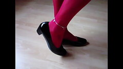 red hose and black patent pumps shoeplay and dangling by Isabelle-Sandrine Thumb