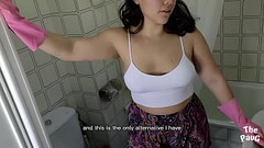 Latina maid Thepaug cleans the bathroom and her boss&#039_s big cock Thumb