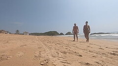 Walking nude freely &amp_ having fun on public nudist beach Thumb