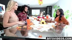 Best buddies Evelyn Payne, Alex Kane, and Summer Col with hot stud James Angel celebrate Friendsgiving by playing a naughty game until they get horny. Thumb