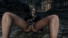 Skyrim : 2 nuns masturbating with leather gloves in front of everyone Thumb